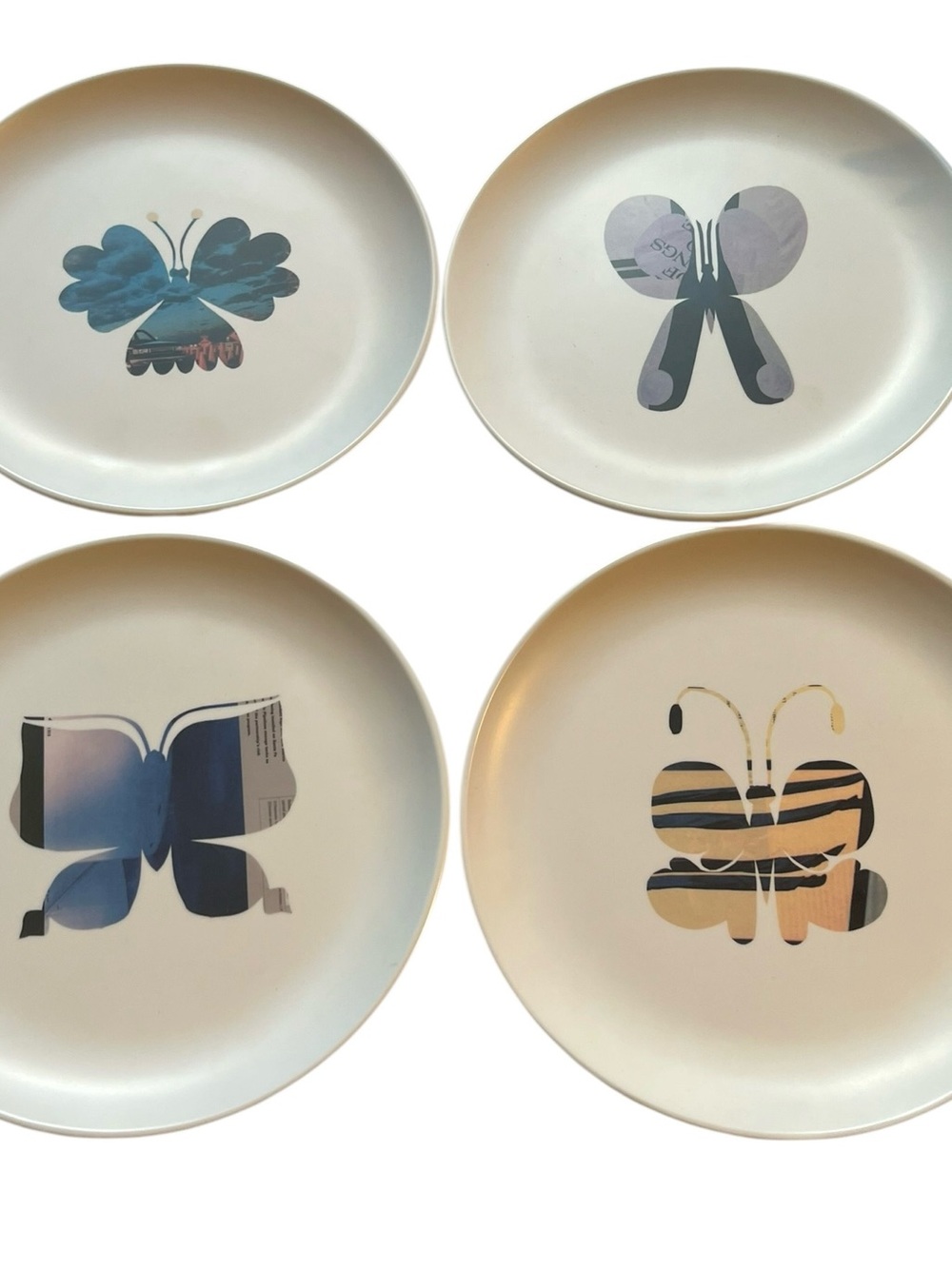 Crate & Barrel 4 Melamine Butterfly Salad Plates Lucia Eames Design 9” Modern